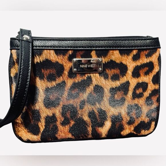 Nine West Leopard Print Clutch in Brown and Black - Picture 1 of 3